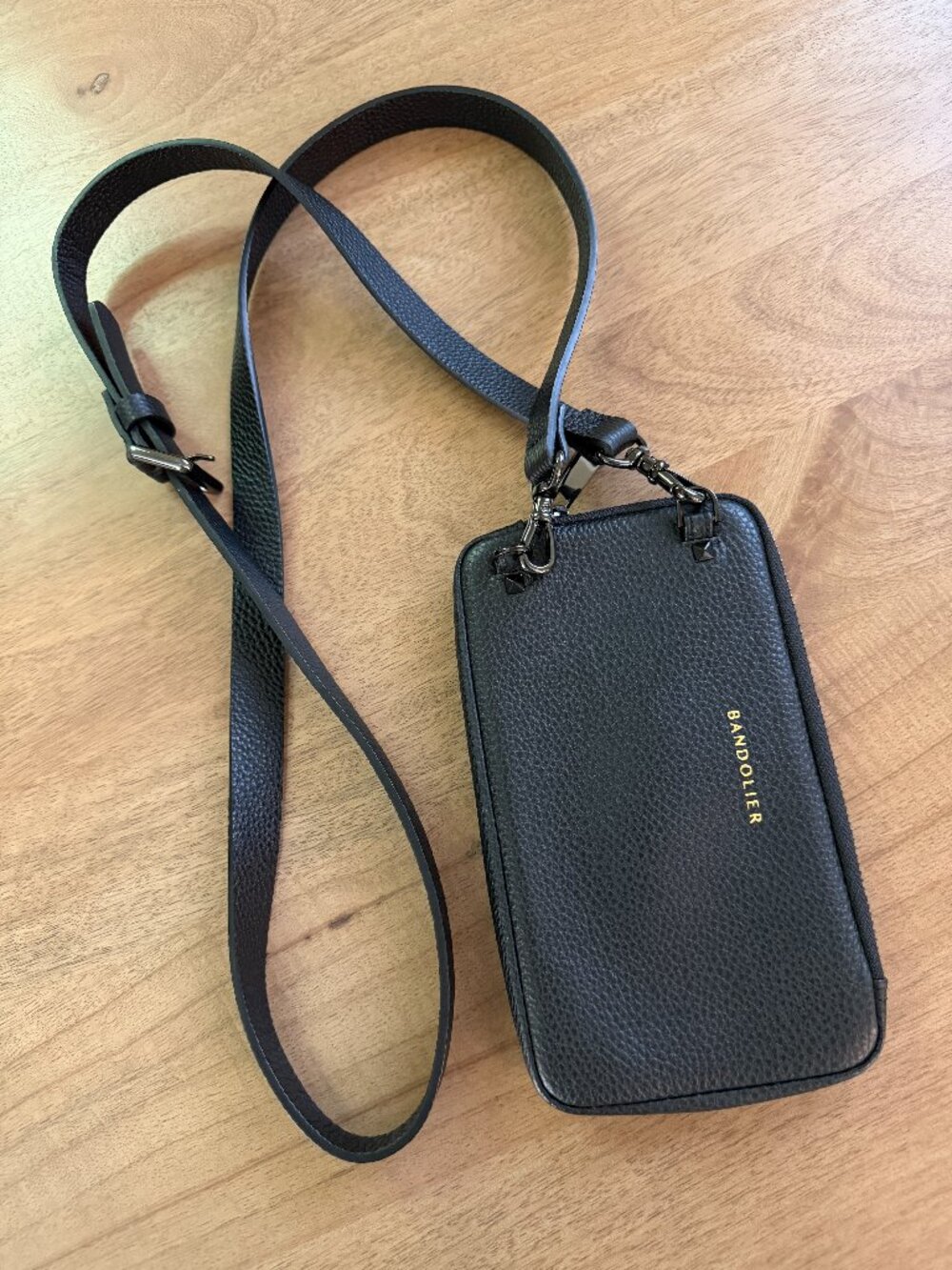 Bandolier Pebble Leather Expanded Zip Pouch Black